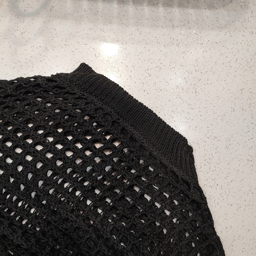 Crochet Oversized Black Top Sz XL Boho Cover Up Short Sleeve Lagenlook Casual - Picture 6 of 8